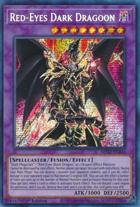 1st Edition, 2022 Tin of the Pharaoh's Gods, Dark, Fusion/Effect Monster, Prismatic Secret Rare, Spellcaster Red-Eyes Dark Dragoon [MP22-EN264] Prismatic Secret Rare - Trading Card World