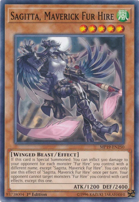 1st Edition, 2019 Gold Sarcophagus Tin Mega Pack, Common, Effect Monster, Unlimited, Wind, Winged Beast Sagitta, Maverick Fur Hire [MP19-EN250] Common - Trading Card World