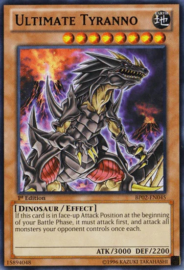 1st Edition, Battle Pack 2: War of the Giants, Dinosaur, Effect Monster, Mosaic Rare, Unlimited, Water Ultimate Tyranno [BP02-EN045] Mosaic Rare - Trading Card World