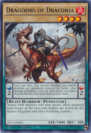 1st Edition, Beast-Warrior, Fire, Pendulum Monster, Rare, Secrets of Eternity, Unlimited Dragoons of Draconia [SECE-EN000] Rare - Trading Card World