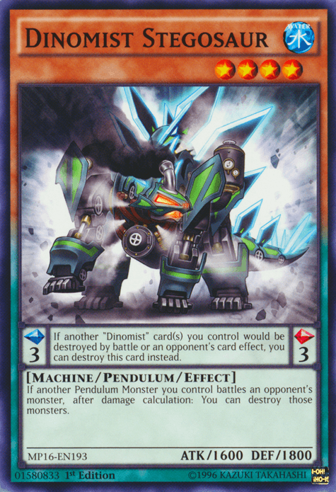 1st Edition, 2016 Mega-Tins Mega Pack, Common, Machine, Pendulum/Effect Monster, Unlimited, Water Dinomist Stegosaur [MP16-EN193] Common - Trading Card World