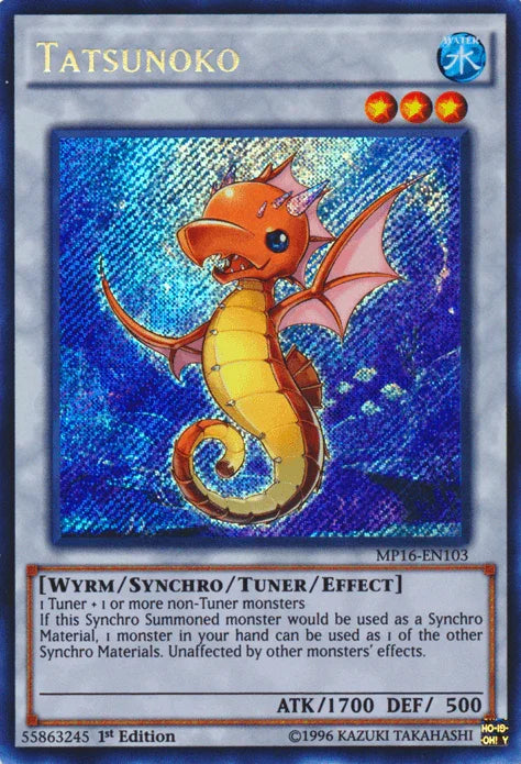 1st Edition, 2016 Mega-Tins Mega Pack, Secret Rare, Synchro/Tuner/Effect Monster, Unlimited, Water, Wyrm Tatsunoko [MP16-EN103] Secret Rare - Trading Card World