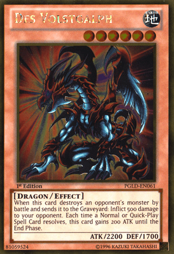 1st Edition, Dragon, Earth, Effect Monster, Gold Rare, Premium Gold, Unlimited Des Volstgalph [PGLD-EN061] Gold Rare - Trading Card World