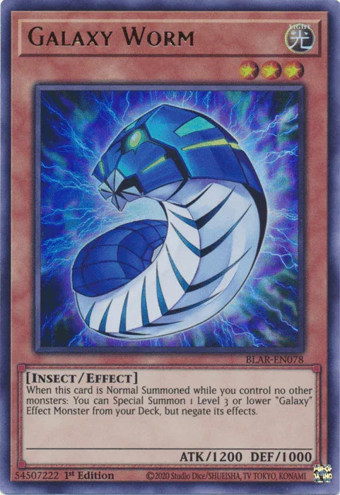 1st Edition, Battles of Legend: Armageddon, Effect Monster, Insect, Light, Ultra Rare Galaxy Worm [BLAR-EN078] Ultra Rare - Trading Card World