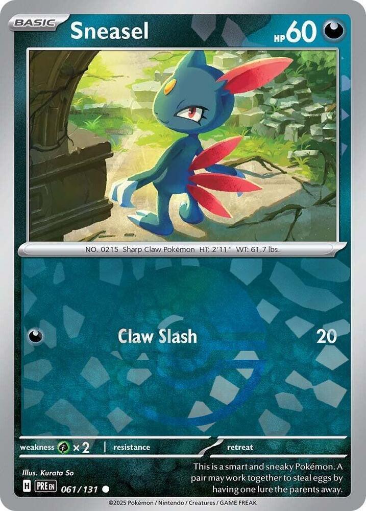 061, Common, Darkness, Grass [x2], Holofoil, Scarlet & Violet: Prismatic Evolutions Sneasel (061/131) (Poke Ball Pattern) [Scarlet & Violet: Prismatic Evolutions] - Trading Card World