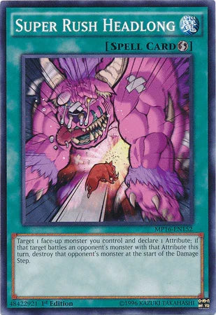 1st Edition, 2016 Mega-Tins Mega Pack, Common, Quick Play Spell, Spell, Unlimited Super Rush Headlong [MP16-EN152] Common - Trading Card World