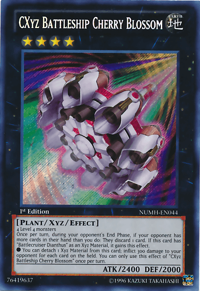 1st Edition, Earth, Number Hunters, Plant, Secret Rare, Unlimited, Xyz/Effect Monster CXyz Battleship Cherry Blossom [NUMH-EN044] Secret Rare - Trading Card World