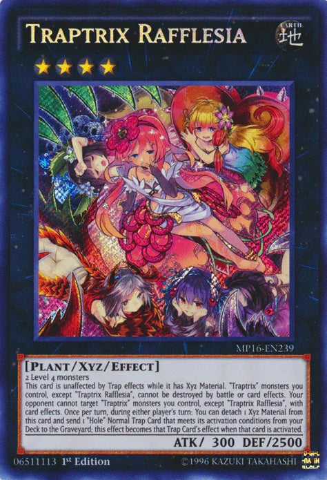 1st Edition, 2016 Mega-Tins Mega Pack, Earth, Plant, Secret Rare, Unlimited, Xyz/Effect Monster Traptrix Rafflesia [MP16-EN239] Secret Rare - Trading Card World