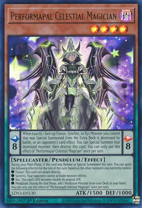 1st Edition, Dark, Legendary Duelists: Season 3, Pendulum/Effect Monster, Spellcaster, Ultra Rare Performapal Celestial Magician [LDS3-EN130] Ultra Rare - Trading Card World