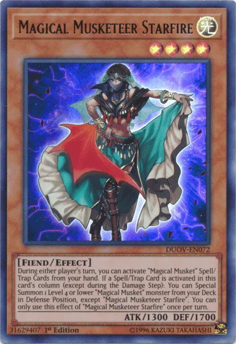 1st Edition, Duel Overload, Effect Monster, Fiend, Light, Ultra Rare Magical Musketeer Starfire [DUOV-EN072] Ultra Rare - Trading Card World
