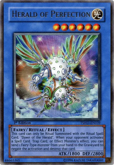 1st Edition, Fairy, Light, Ritual/Effect Monster, The Shining Darkness, Ultra Rare, Unlimited Herald of Perfection [TSHD-EN039] Ultra Rare - Trading Card World