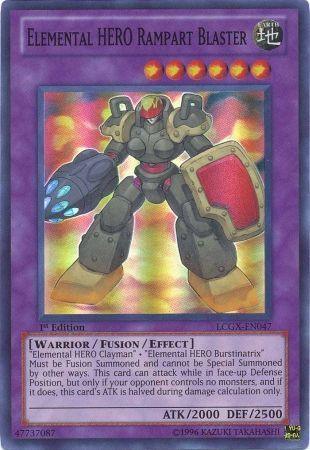 1st Edition, Earth, Fusion/Effect Monster, Legendary Collection 2, Super Rare, Unlimited, Warrior Elemental HERO Rampart Blaster [LCGX-EN047] Super Rare - Trading Card World