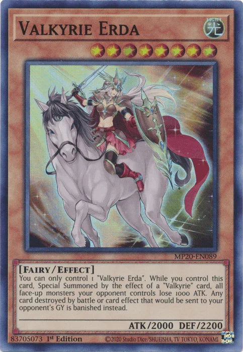 1st Edition, 2020 Tin of Lost Memories, Effect Monster, Fairy, Light, Super Rare Valkyrie Erda [MP20-EN089] Super Rare - Trading Card World