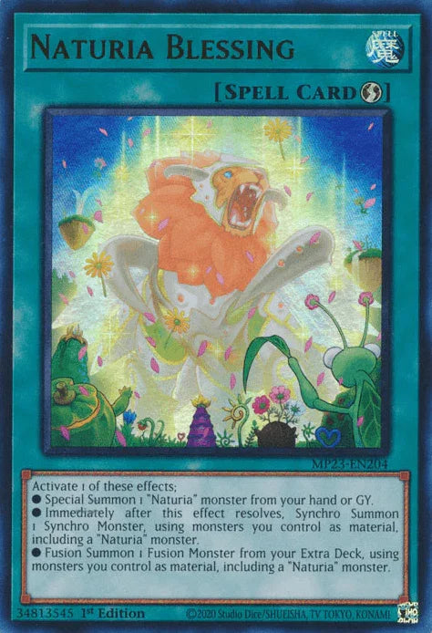 1st Edition, Dueling Heroes Collectors Tin - Mega Pack (25th Anniversary Edition), Quick-Play Spell, Spell, Ultra Rare Naturia Blessing [MP23-EN204] Ultra Rare - Trading Card World