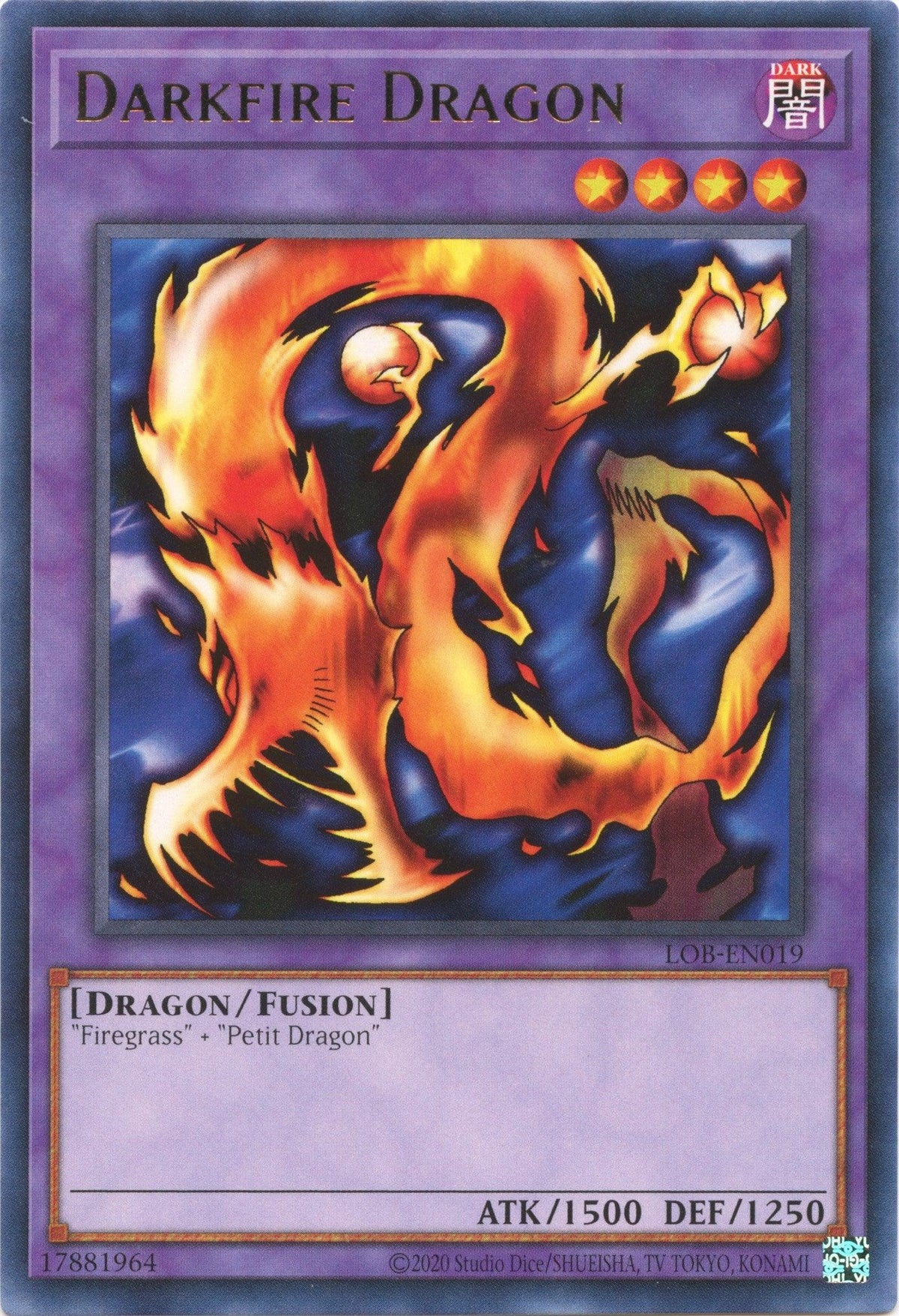 Dark, Dragon, Fusion Monster, Legend of Blue Eyes White Dragon (25th Anniversary Edition), Rare, Unlimited Darkfire Dragon (25th Anniversary) [LOB-EN019] Rare - Trading Card World