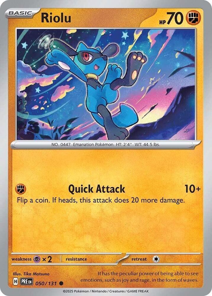 050, Common, Fighting, Normal, Psychic [x2], Reverse Holofoil, Scarlet & Violet: Prismatic Evolutions Riolu (050/131) [Scarlet & Violet: Prismatic Evolutions] - Trading Card World