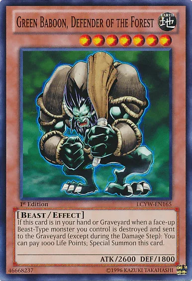 1st Edition, Beast, Common, Earth, Effect Monster, Legendary Collection 3: Yugi's World, Unlimited Green Baboon, Defender of the Forest [LCYW-EN165] Common - Trading Card World