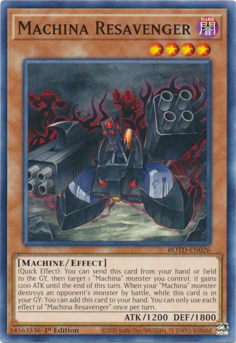 1st Edition, Common, Dark, Effect Monster, Machine, Rise of the Duelist Machina Resavenger [ROTD-EN026] Common - Trading Card World