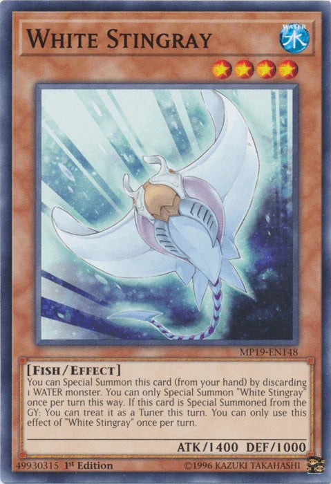 1st Edition, 2019 Gold Sarcophagus Tin Mega Pack, Common, Effect Monster, Fish, Unlimited, Water White Stingray [MP19-EN148] Common - Trading Card World