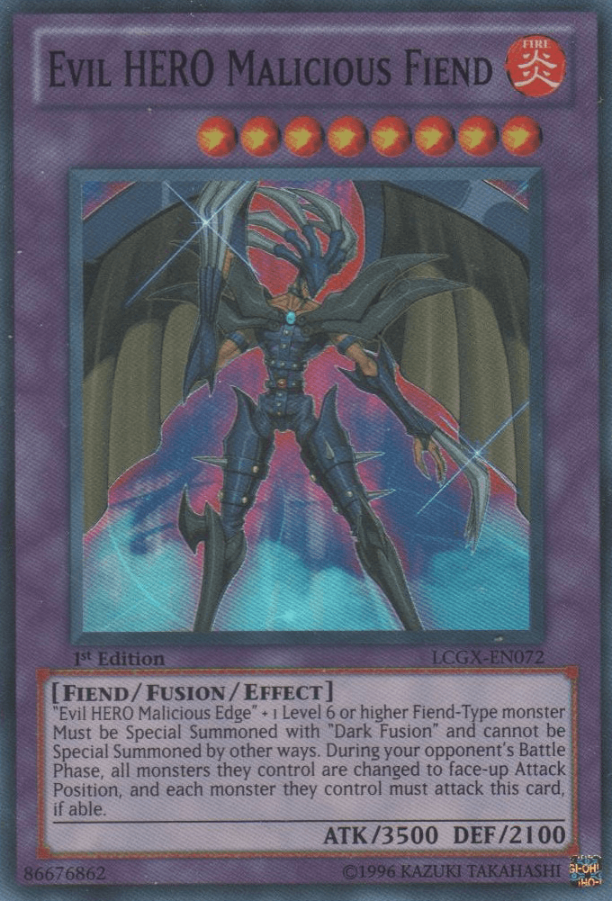 1st Edition, Fiend, Fire, Fusion/Effect Monster, Legendary Collection 2, Super Rare, Unlimited Evil HERO Malicious Fiend [LCGX-EN072] Super Rare - Trading Card World