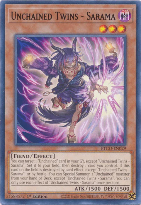 1st Edition, Common, Dark, Effect Monster, Eternity Code, Fiend Unchained Twins - Sarama [ETCO-EN029] Common - Trading Card World