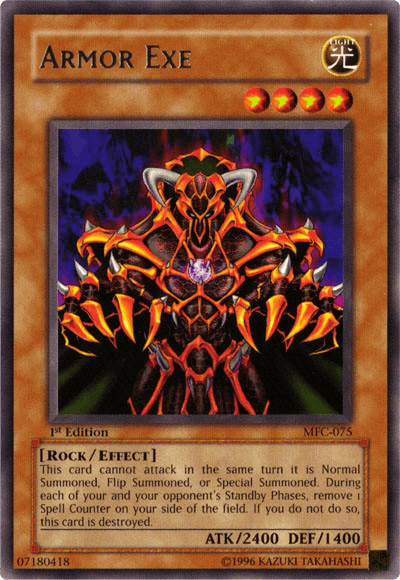 1st Edition, Effect Monster, Light, Magician's Force, Rare, Rock, Unlimited Armor Exe [MFC-075] Rare - Trading Card World