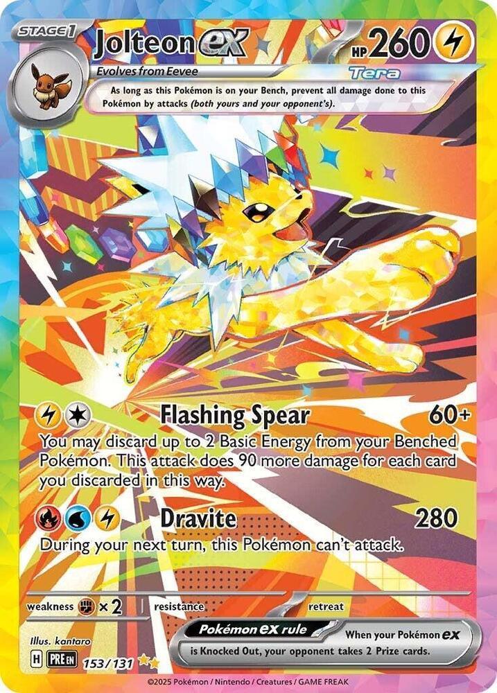 153, Fighting [x2], Holofoil, Lightning, Scarlet & Violet: Prismatic Evolutions, Special Illustration Rare Jolteon ex (153/131) [Scarlet & Violet: Prismatic Evolutions] - Trading Card World