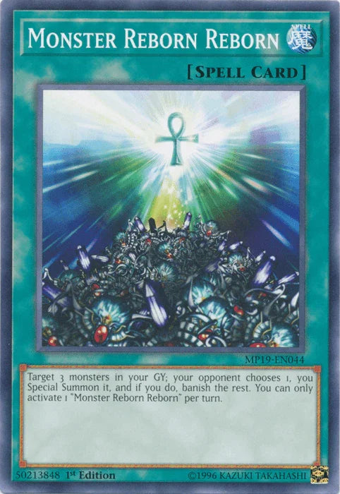 1st Edition, 2019 Gold Sarcophagus Tin Mega Pack, Common, Normal Spell, Spell, Unlimited Monster Reborn Reborn [MP19-EN044] Common - Trading Card World