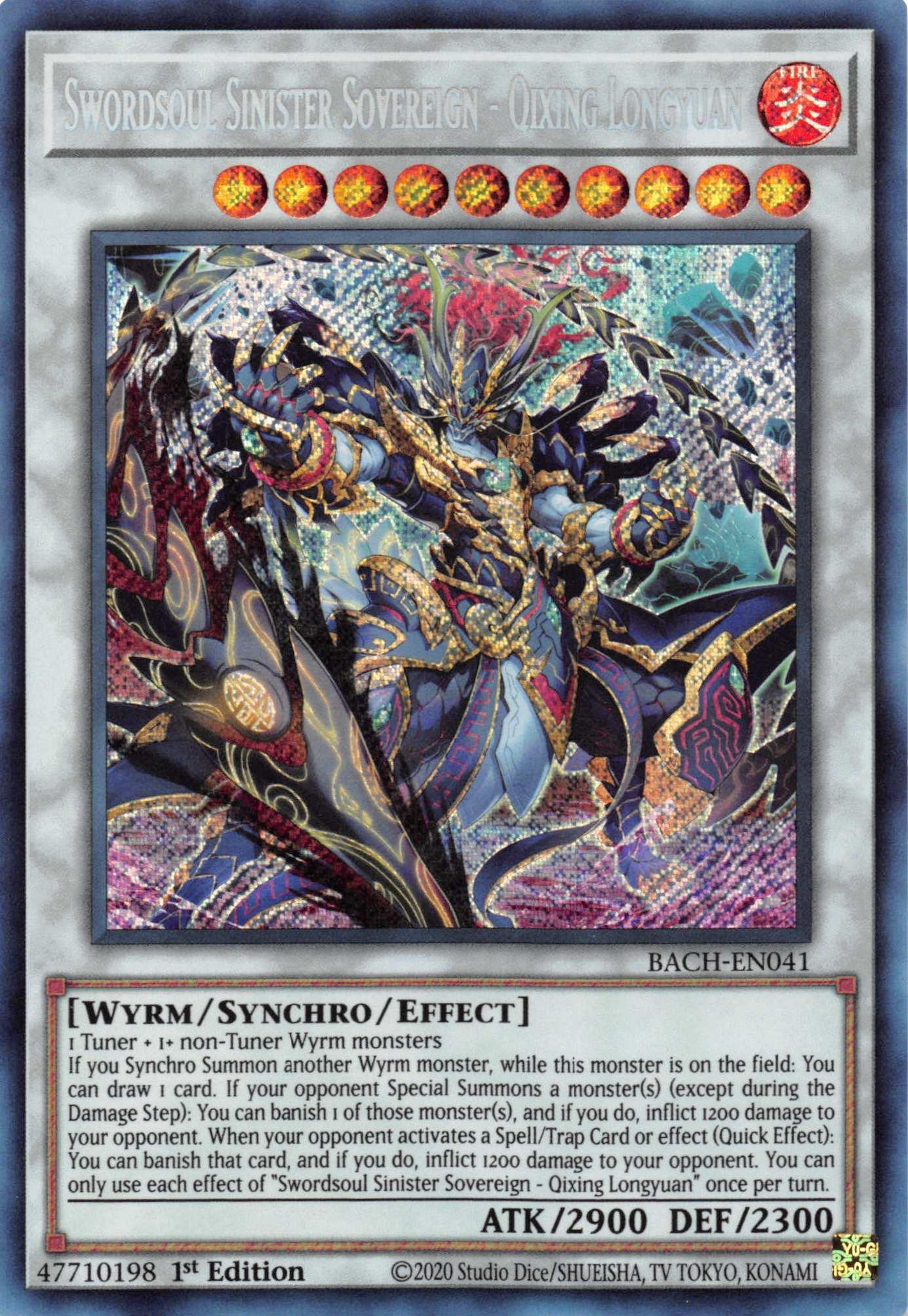 1st Edition, Battle of Chaos, Fire, Secret Rare, Synchro/Effect Monster, Wyrm Swordsoul Sinister Sovereign - Qixing Longyuan [BACH-EN041] Secret Rare - Trading Card World
