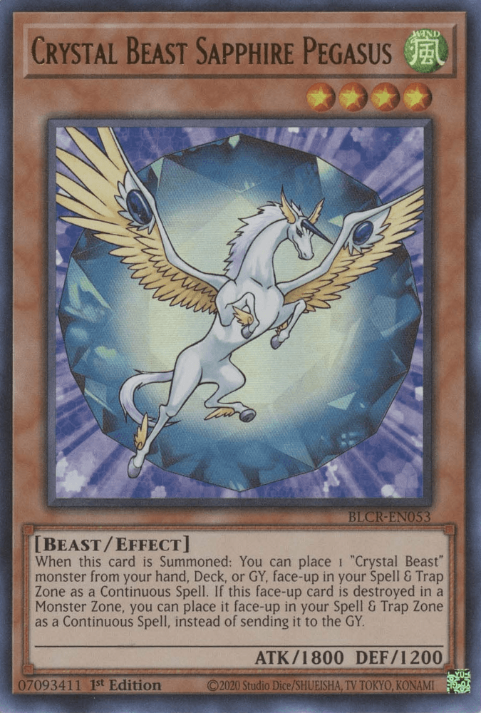 1st Edition, Battles of Legend: Crystal Revenge, Beast, Effect Monster, Ultra Rare, Wind Crystal Beast Sapphire Pegasus [BLCR-EN053] Ultra Rare - Trading Card World