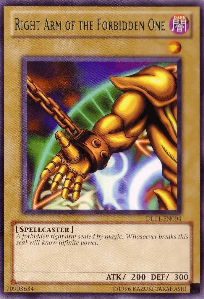 Dark, Duelist League Promo, Normal Monster, Rare, Spellcaster, Unlimited Right Arm of the Forbidden One (Green) [DL11-EN004] Rare - Trading Card World
