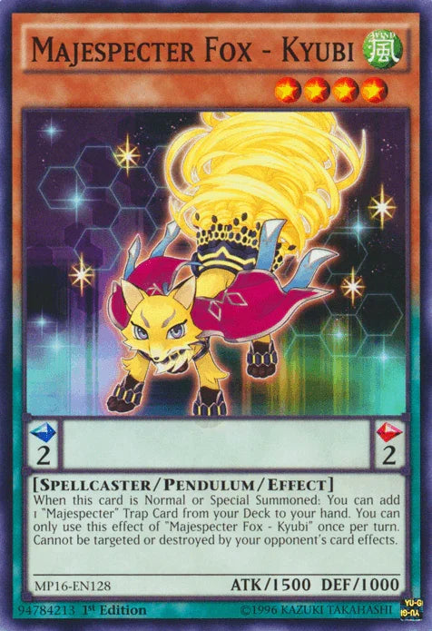 1st Edition, 2016 Mega-Tins Mega Pack, Common, Pendulum/Effect Monster, Spellcaster, Unlimited, Wind Majespecter Fox - Kyubi [MP16-EN128] Common - Trading Card World