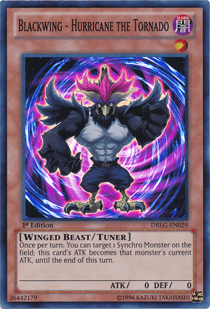 1st Edition, Dark, Dragons of Legend, Super Rare, Tuner Monster, Unlimited, Winged Beast Blackwing - Hurricane the Tornado [DRLG-EN029] Super Rare - Trading Card World