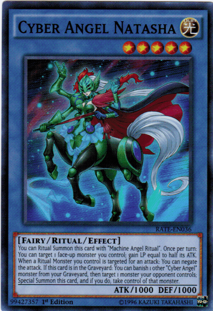 1st Edition, Fairy, Light, Raging Tempest, Ritual/Effect Monster, Super Rare, Unlimited Cyber Angel Natasha [RATE-EN036] Super Rare - Trading Card World