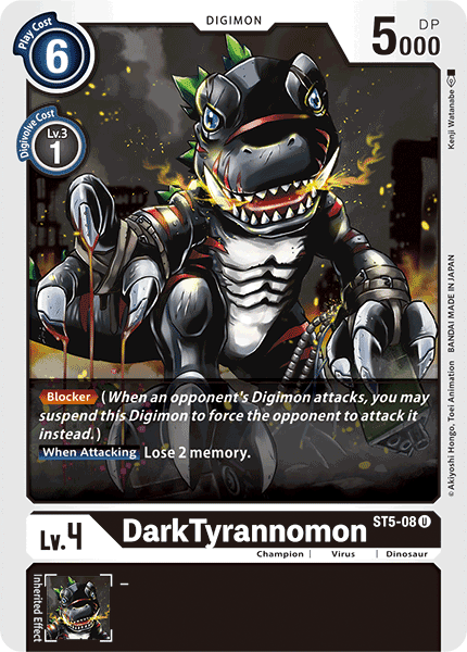 Black, Champion, Digimon, Dinosaur, ST5-08, Starter Deck: Machine Black, Uncommon, Virus DarkTyrannomon [ST5-08] [Starter Deck: Machine Black] - Trading Card World