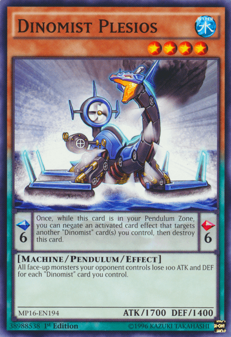 1st Edition, 2016 Mega-Tins Mega Pack, Common, Machine, Pendulum/Effect Monster, Unlimited, Water Dinomist Plesios [MP16-EN194] Common - Trading Card World