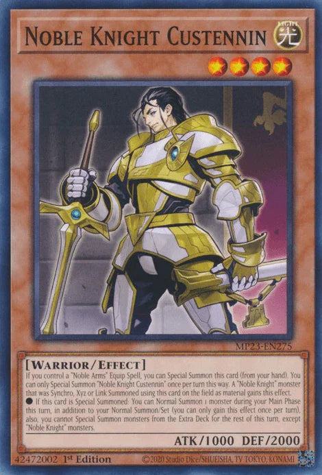 1st Edition, Common, Dueling Heroes Collectors Tin - Mega Pack (25th Anniversary Edition), Effect Monster, Light, Warrior Noble Knight Custennin [MP23-EN275] Common - Trading Card World