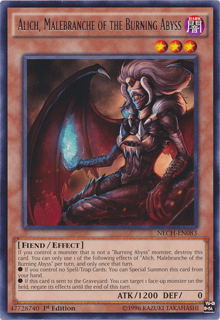 1st Edition, Dark, Effect Monster, Fiend, Rare, The New Challengers, Unlimited Alich, Malebranche of the Burning Abyss [NECH-EN083] Rare - Trading Card World