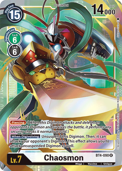 BT4-090, Digimon, Great Legend, Green/Black, Mega, Rare, Unique, Vaccine Chaosmon [BT4-090] (Alternate Art) [Great Legend] - Trading Card World