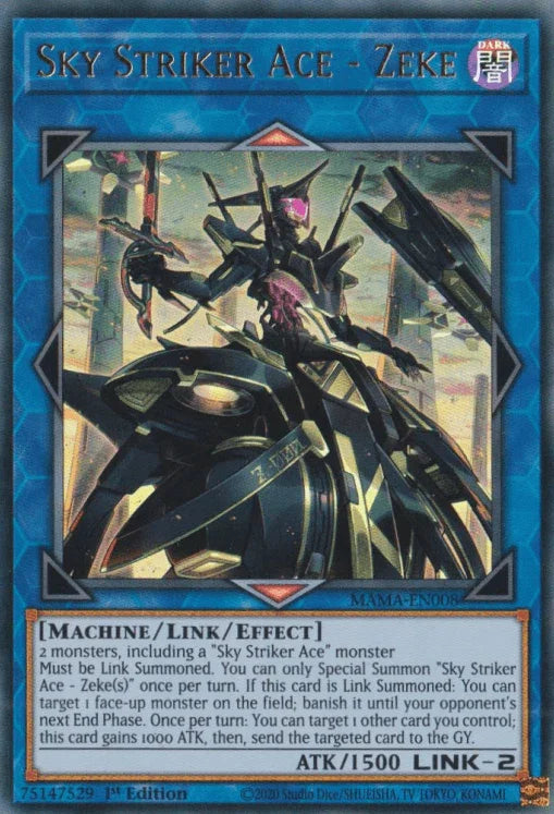 1st Edition, Dark, Link/Effect Monster, Machine, Magnificent Mavens, Ultra Rare Sky Striker Ace - Zeke [MAMA-EN008] Ultra Rare - Trading Card World
