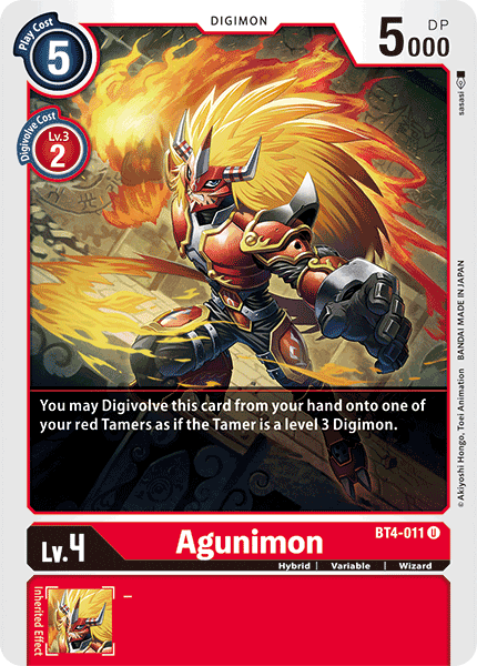 BT4-011, Digimon, Great Legend, Hybrid, Red, Uncommon, Variable, Wizard Agunimon [BT4-011] [Great Legend] - Trading Card World