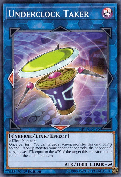 1st Edition, 2018 Mega-Tins Mega Pack, Common, Cyberse, Dark, Link/Effect Monster Underclock Taker [MP18-EN196] Common - Trading Card World