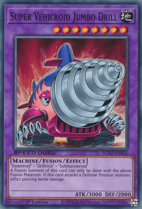 1st Edition, Common, Earth, Fusion/Effect Monster, Machine, Speed Duel GX: Midterm Paradox Super Vehicroid Jumbo Drill [SGX2-ENB22] Common - Trading Card World