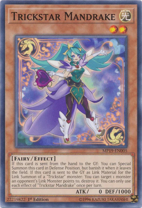 1st Edition, 2019 Gold Sarcophagus Tin Mega Pack, Common, Effect Monster, Fairy, Light, Unlimited Trickstar Mandrake [MP19-EN005] Common - Trading Card World