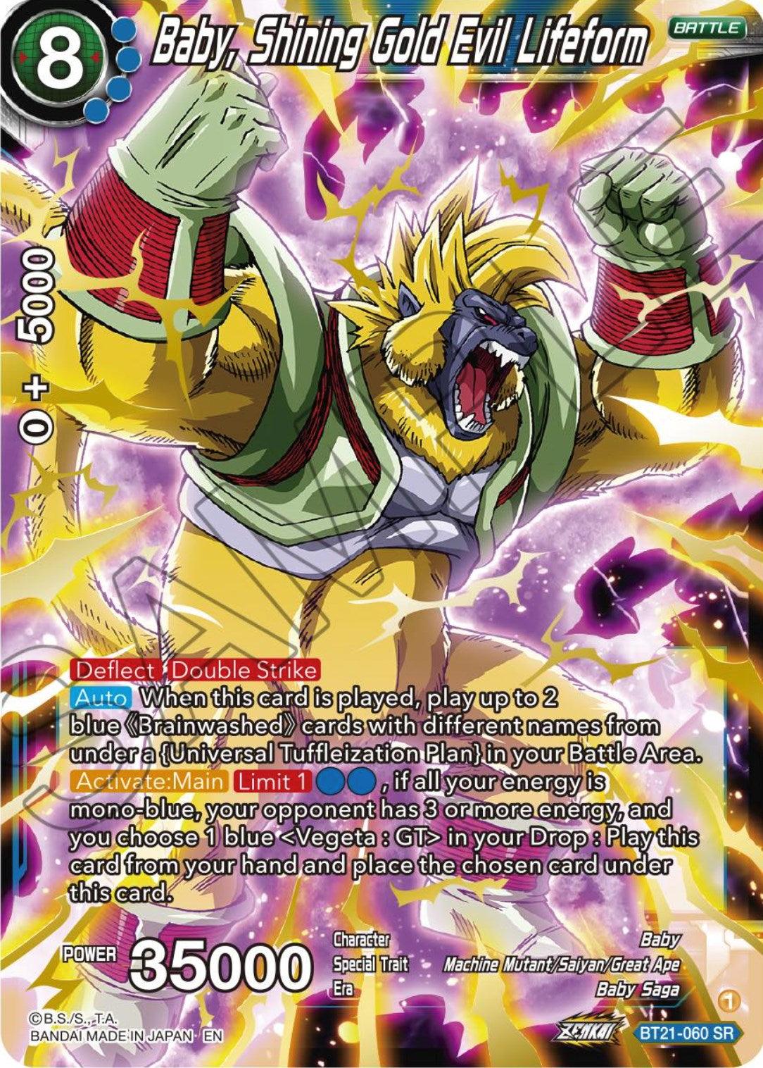 Baby, Baby Saga, Battle, Blue, BT21-060, Machine Mutant/Saiyan/Great Ape, Parallel Foil, Super Rare, Wild Resurgence Baby, Shining Gold Evil Lifeform (BT21-060) [Wild Resurgence] - Trading Card World