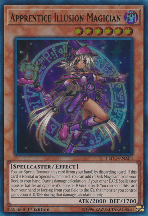 1st Edition, Dark, Effect Monster, Legendary Dragon Decks, Spellcaster, Ultra Rare Apprentice Illusion Magician [LEDD-ENA03] Ultra Rare - Trading Card World
