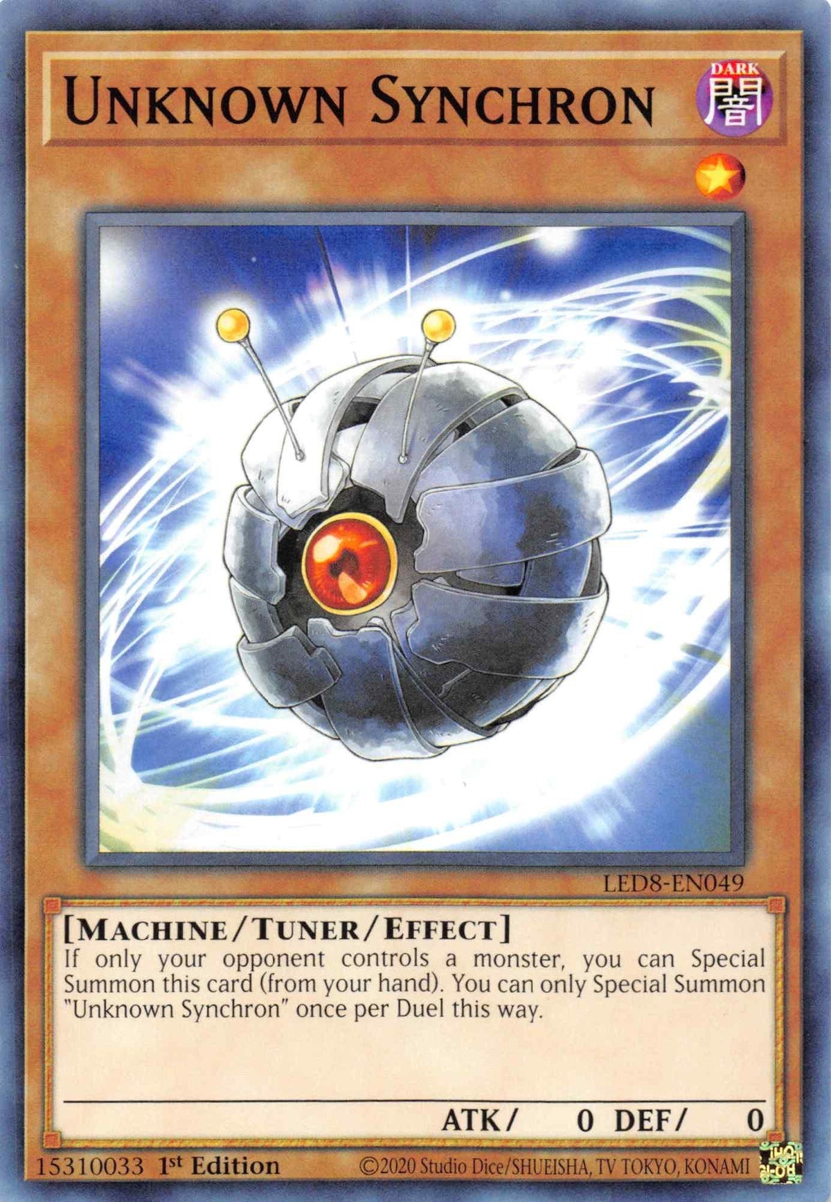 1st Edition, Common, Dark, Legendary Duelists: Synchro Storm, Machine, Tuner/Effect Monster Unknown Synchron [LED8-EN049] Common - Trading Card World