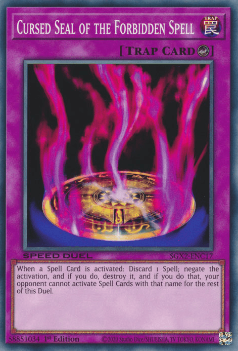 1st Edition, Common, Counter Trap, Speed Duel GX: Midterm Paradox, Trap Cursed Seal of the Forbidden Spell [SGX2-ENC17] Common - Trading Card World
