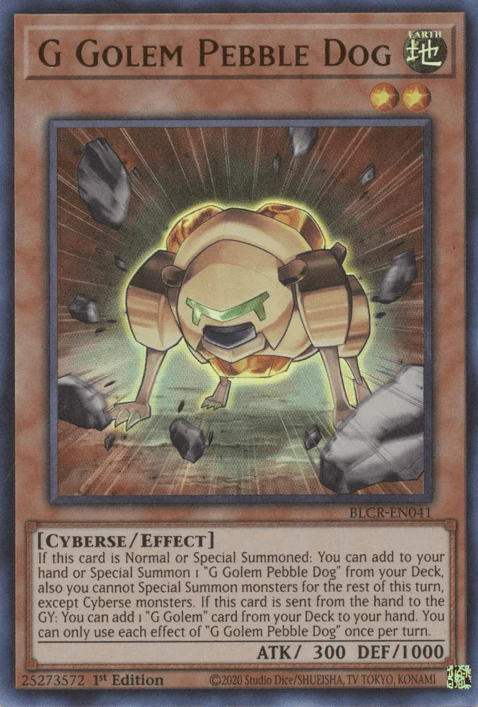 1st Edition, Battles of Legend: Crystal Revenge, Cyberse, Earth, Effect Monster, Ultra Rare G Golem Pebble Dog [BLCR-EN041] Ultra Rare - Trading Card World