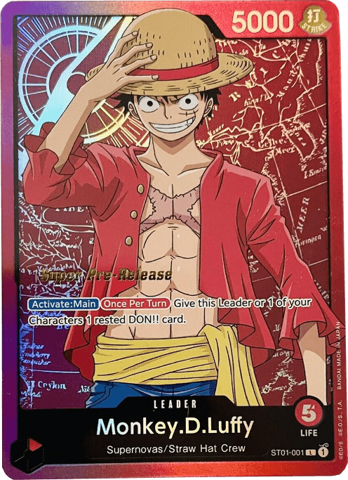 Leader, Starter Decks, Straw Hat Crew, Super Pre-Release Starter Deck: Straw Hat Crew, Supernovas Monkey.D.Luffy (001) [Super Pre-Release Starter Deck: Straw Hat Crew] - Trading Card World